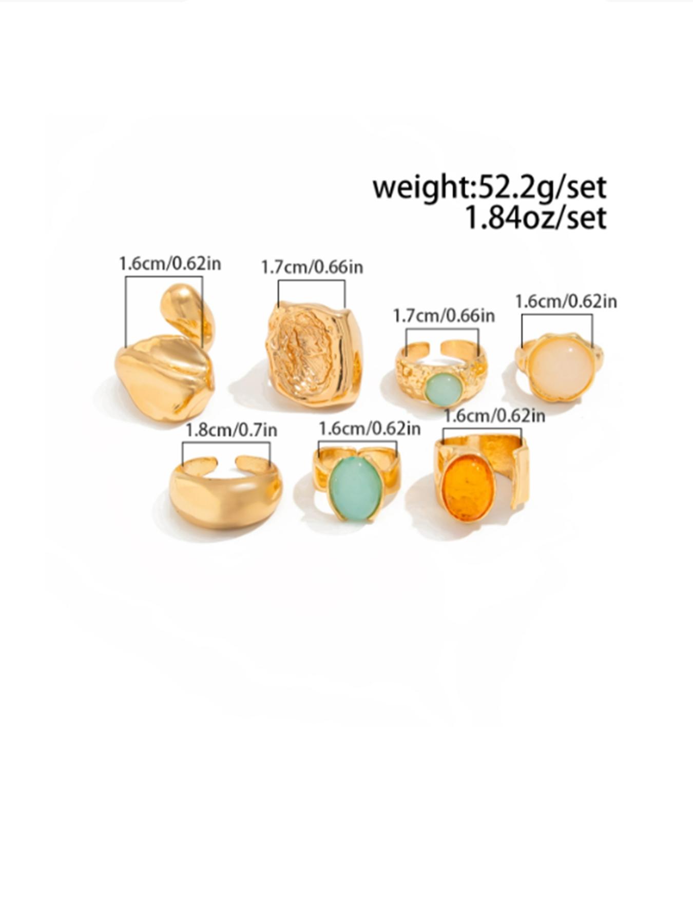 7 Pieces Women's Vintage Fashion Geometric Design Ring Set, Bold Metal Rings, Perfect for Daily Wear & Party, Jewelry Gifts