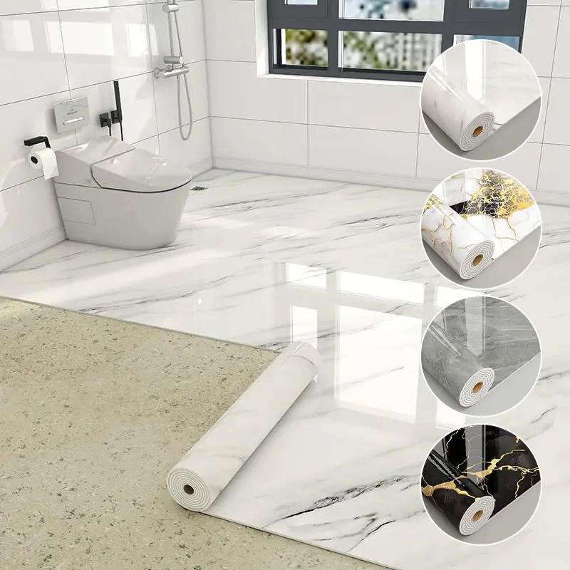 Extra-Thick Marble Texture Faux Marble Finish Floor Decals, Peel-and-Stick Vinyl Flooring, 15.75" × 118.11", Portable & Removable, Easy to Clean, for Kitchen, Bathroom & Living Room
