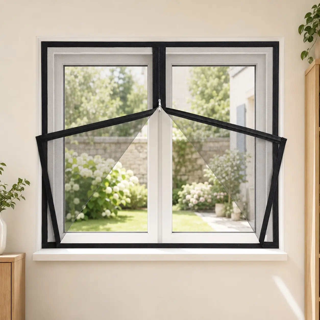 Self-Adhesive No-Drill Zipper Mosquito Screen, Removable Breathable Insect Proof Window Mesh, Suitable for Bedroom Kitchen Living Room Windows