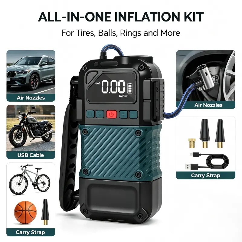 Multifunctional Digital Display Tire Inflator with Auto Shut-Off, Compact Body Air Compressor for Cars/Bikes & Sports Balls, Outdoor Trips Essential Power Tool