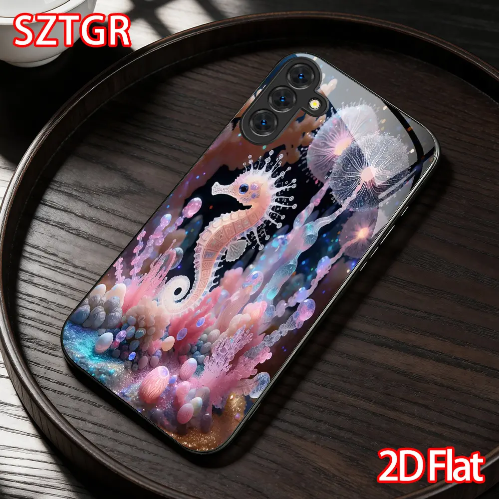 Phone Case - 2D Pink Seahorse Ocean Dream Phone Case Whimsical Style Glass Phone Case for Galaxy S26 S25 S24 S23 S22Pro S21 S20 Fe Plus Ultra Pro A56 A55 A54 A53 A52 A51 A36 A35 A34 A32 A26 A25 A24 A23 A16 A15 A14 A06 A05 A03s Case
