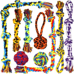 SHARLOVY Large Tough Chew Toys for Aggressive Chewers Large Breed,Heavy Duty Dental Rope Toys Kit for Medium Dogs,5 Knots Indestructible Cotton Puppy Teething Chew Tug Toy Set of 9Gift