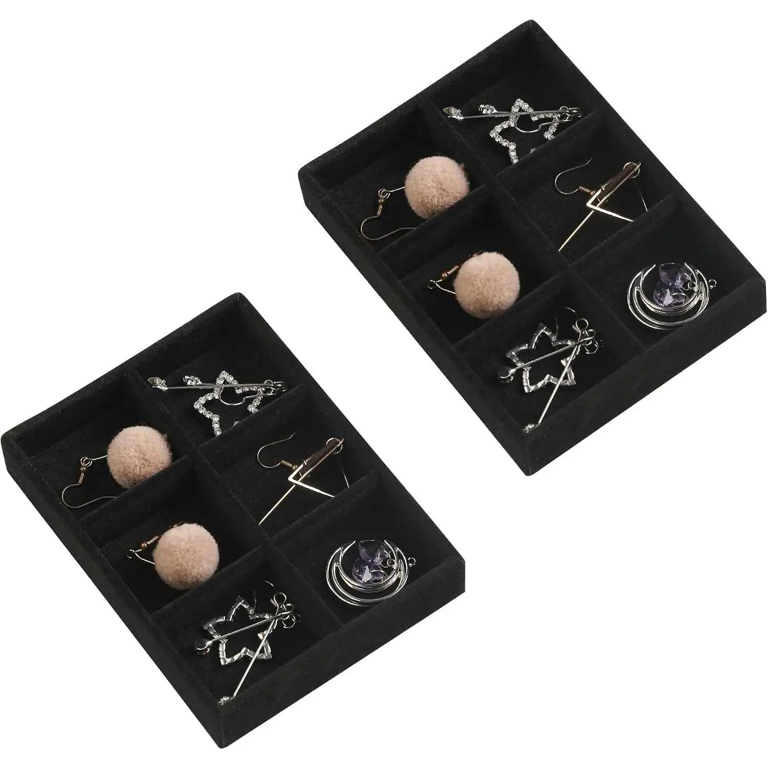 Small  Trays for Drawer,2 Pack 6 Grid Earring Organizer |  Display for Rings Stud, Box Inserts,Drawer Inserts,Adjustable Dividers,Earring Organizer,Stackable,Mini Size