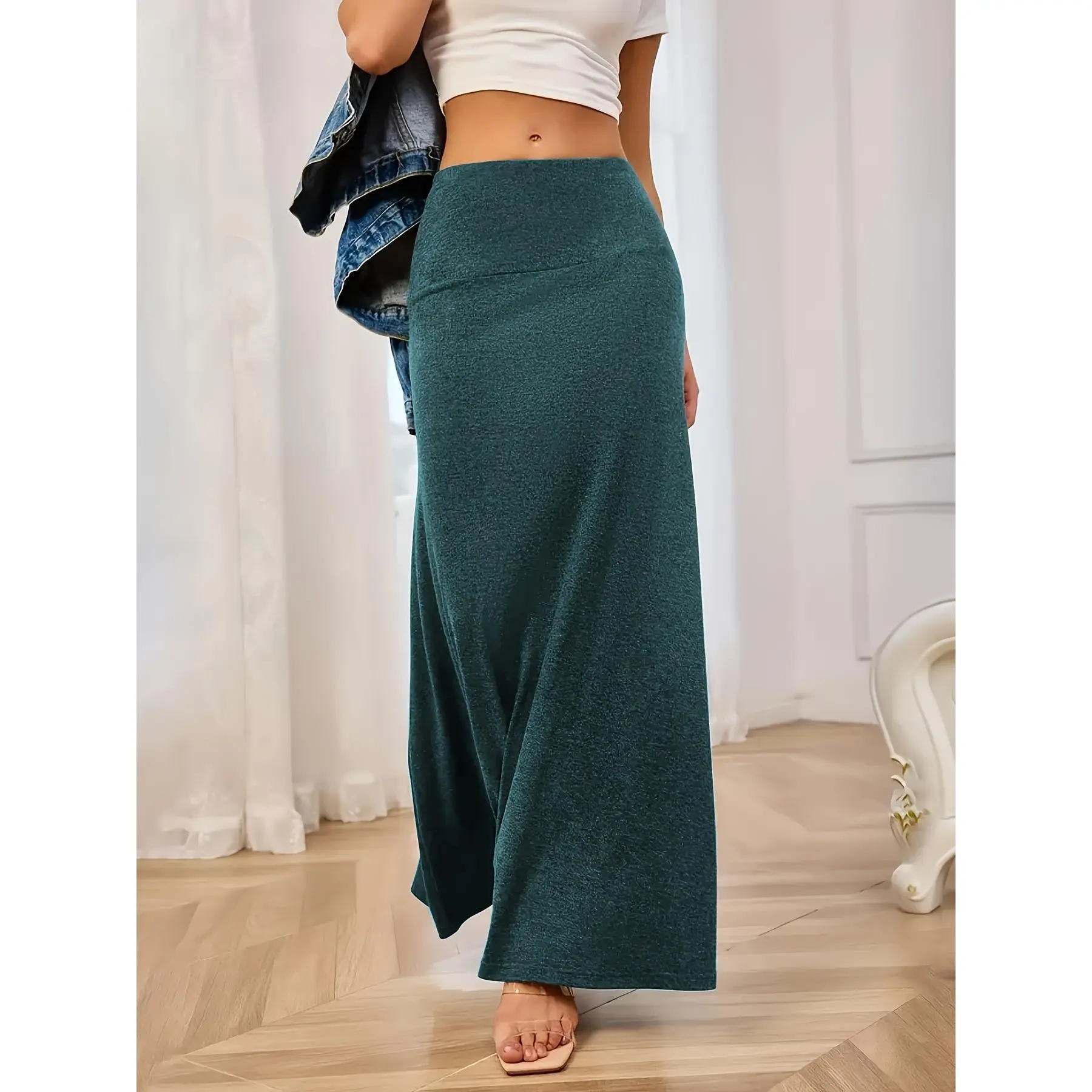 Women's High Waisted Stretchy Skirt - Elegant A-Line Formal & Casual Maxi Skirt, Non-See-Through Fabric, Machine Washable Everyday & Special Occasion Bottoms, Allseason Fashion, Flared Hem Design, Durable Construction, Fashionconscious Women