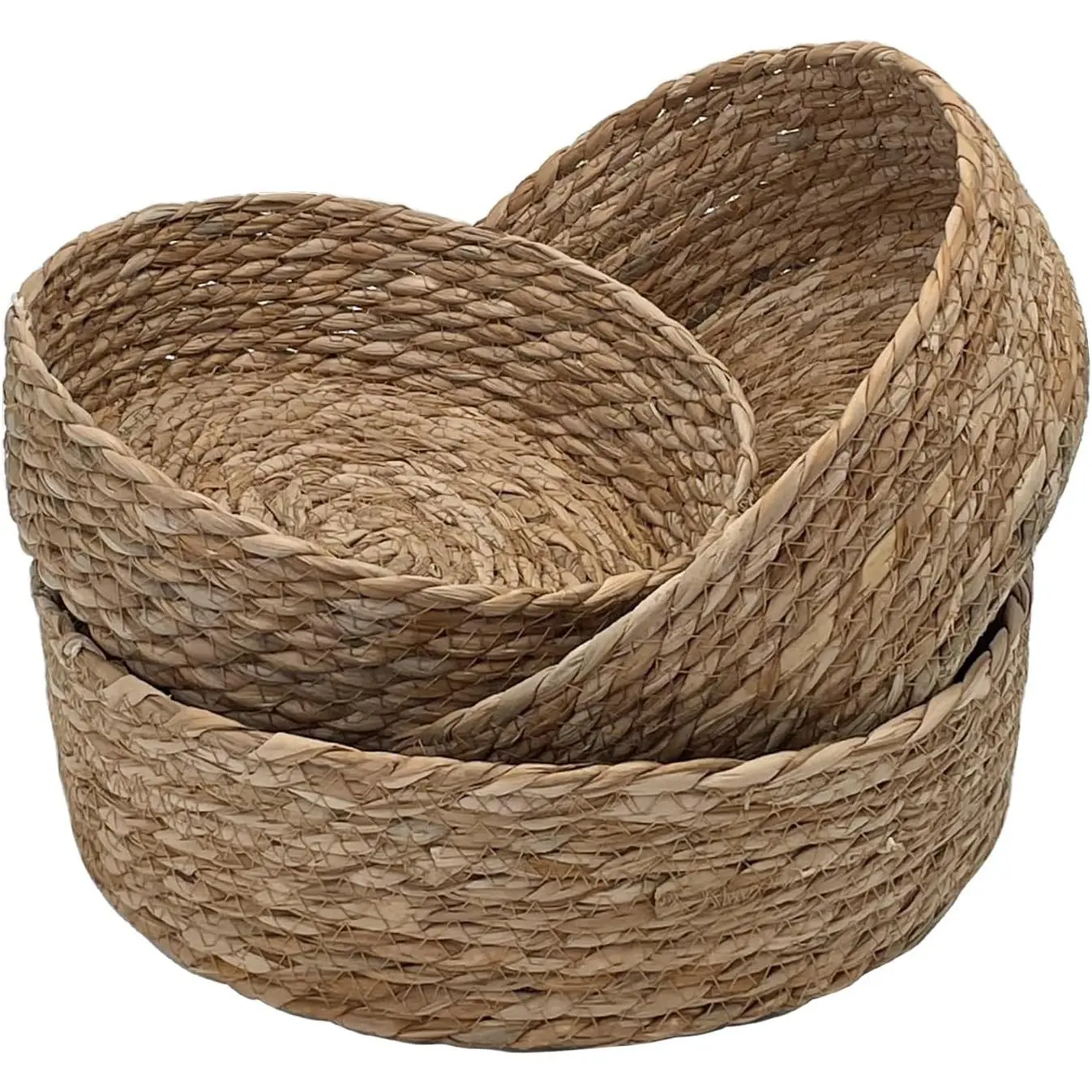 Handwoven Fruit Basket Set of 3, Natural Cattail Wicker Storage Baskets, Bread Fruit Vegetable Organizer for Kitchen Counter, Decorative Serving Bowls for Dining Table, Pantry (Reed grass, L+M+S)