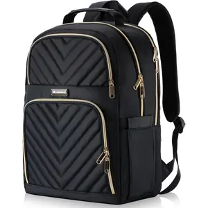 Laptop Backpack for Women, School Backpack for Teen Girls, 15.6 Inch Quilted Work Backpack Purse, Large Anti-theft Bookbag for Students, Casual Daypacks for Women,Black