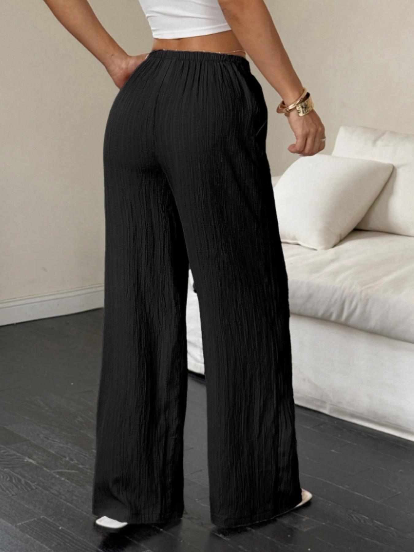 Women's Plain Casual Loose Wide Leg Pants, Trendy Relaxed Fit Trousers for Everyday Wear, Stylish Long Pants for Women