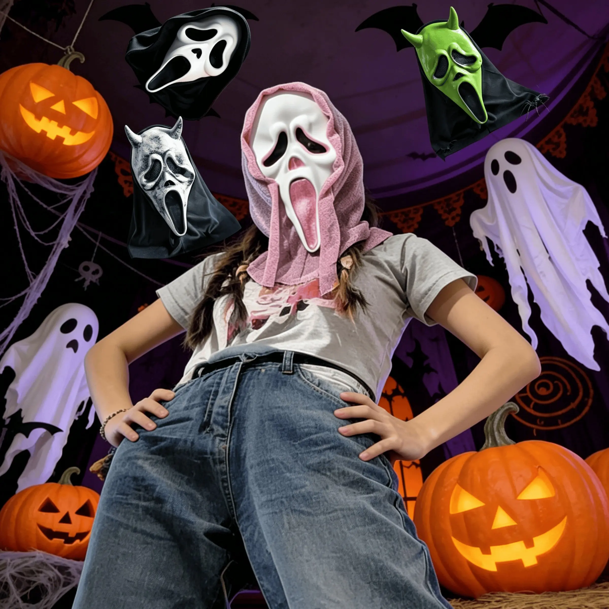 Classic Scream Ghost Latex Mask, Mask Design, Breathable Full Face Horror Movie Cosplay Mask, Halloween Nightclub Bar Party Costume Accessory