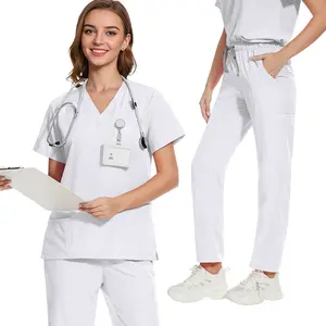 Surgical gown V-neck short-sleeve hospital nurse uniform workwear set scrub suit for men and women