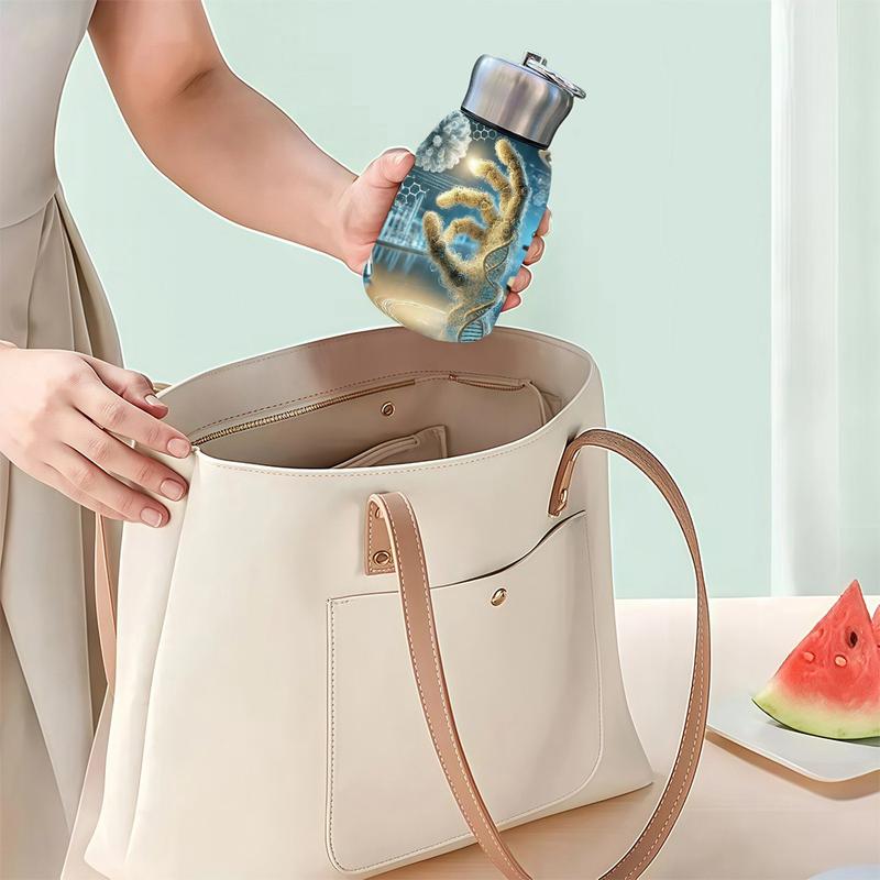 1pc 10.5oz Stainless Steel Tumbler - Leak-Proof, Insulated, Reusable, Hand Wash Only, DNA Hand of Creation Biotech Design, Ideal for Office, Camping or Holidays, Perfect Holiday Gift Item, Durable Drinkware, Office Essentials