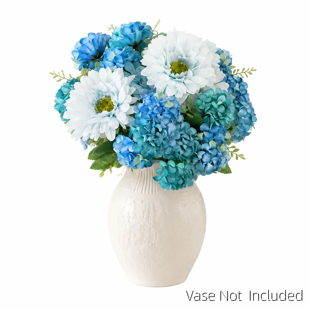 4pcs Blue Hydrangea African Daisy Artificial Flower Bouquet, Mixed Floral Decor, Indoor Home Wedding Table Centerpiece, Durable Desk Decoration