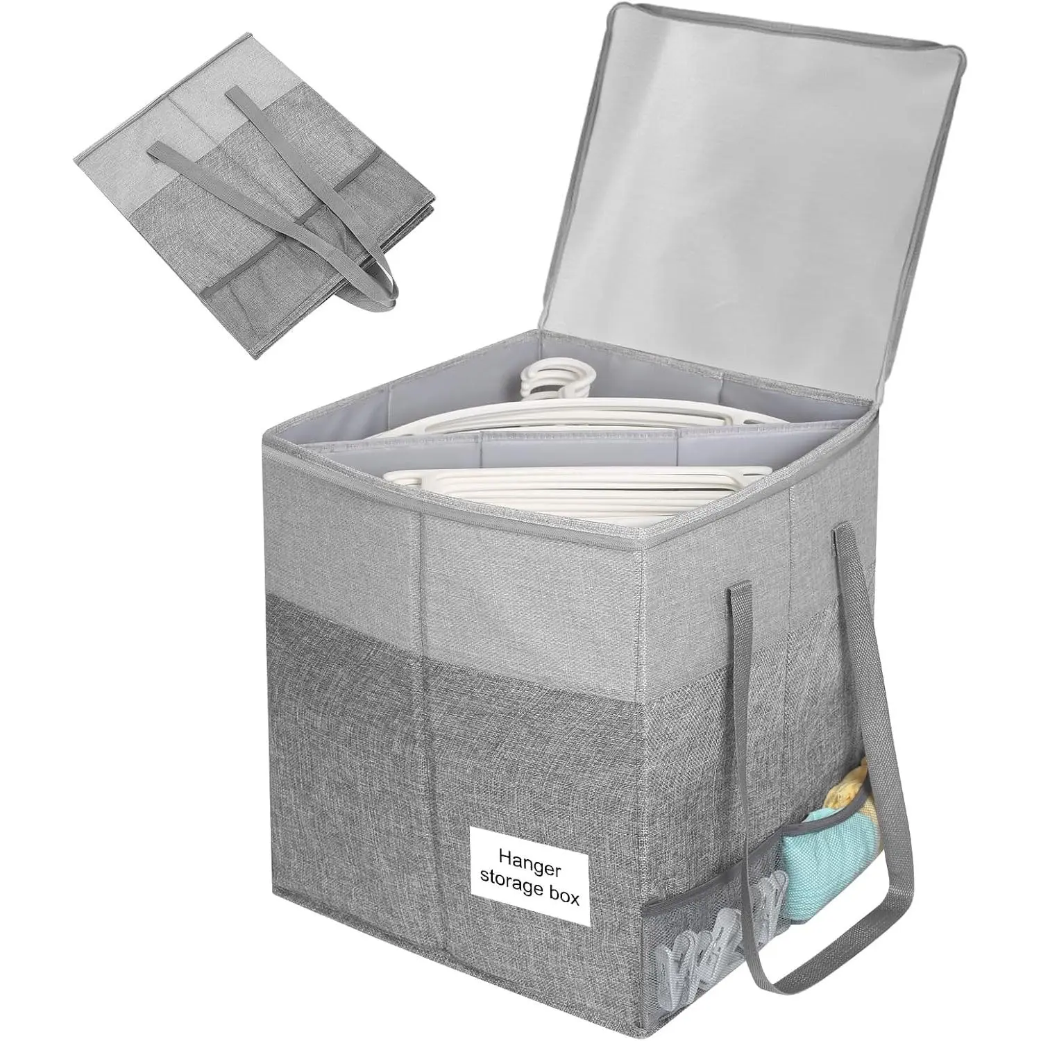 Clothes Hanger Storage Organizer Bag with Lid (17in Height,Grey) | Hanger  Organizer Box with Handle and Label Window,Rigid Hanger Storage Containers Keep Closet Laundry Rooms Tidy