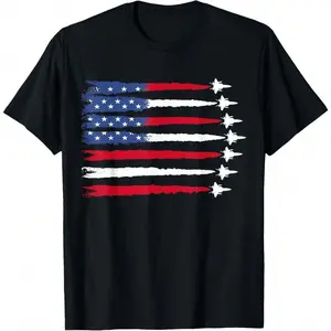Patriotic Red White Blue USA Flag Fighter Jets 4th Of July T-Shirt