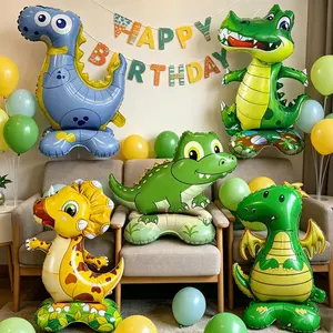 10pcs Cartoon Dinosaur 3D Balloons with Base, Birthday Party Atmosphere Decor, Party Decoration, Room Setup, Fun and Festive Accessories