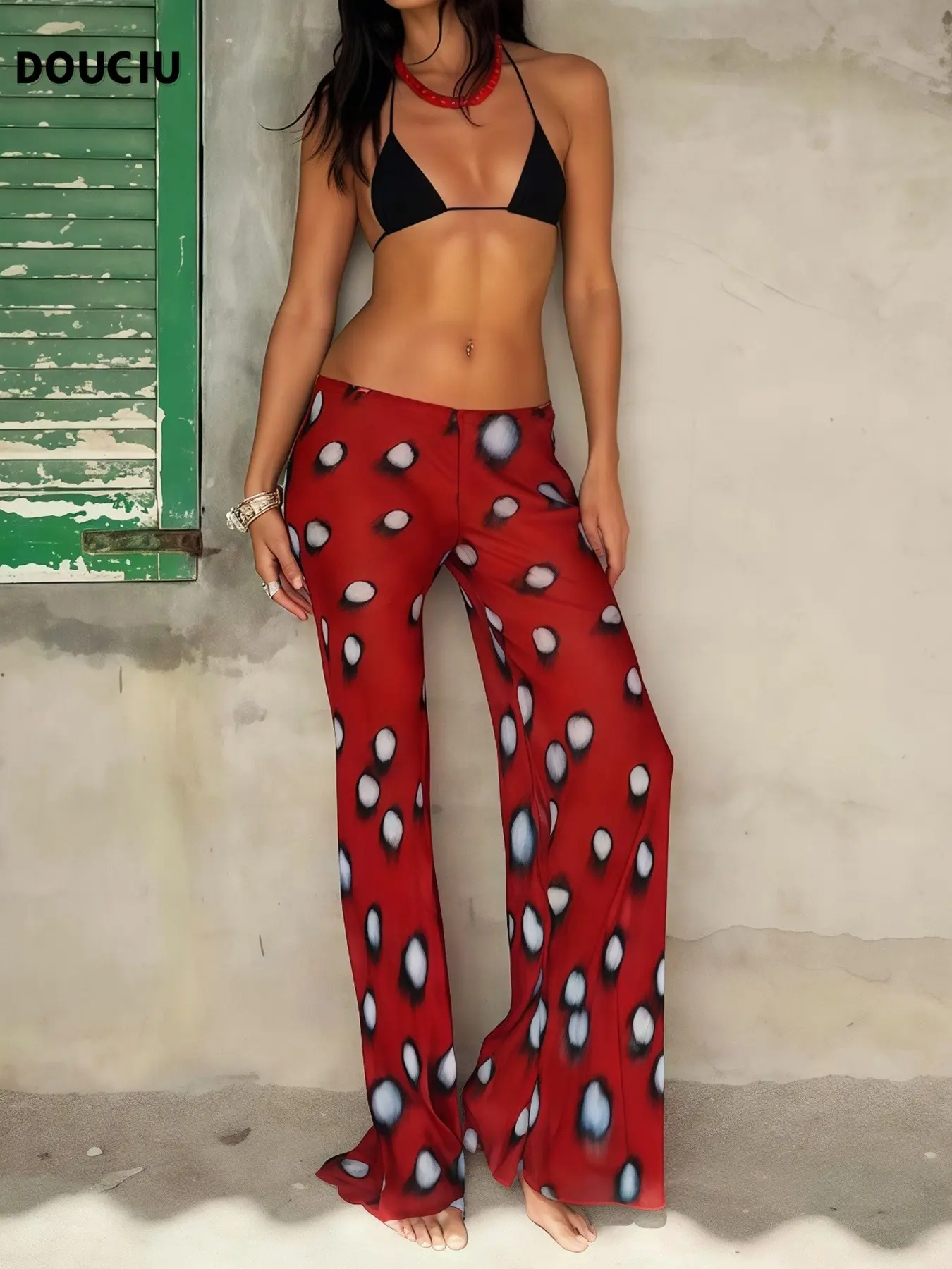 DOUCIU Trendy Streetwear Leopard Print Slim Fit Long Pants Bottoms, Casual Sexy Retro Disco Dance Women's Thin Fabric, Perfect for Music Festivals