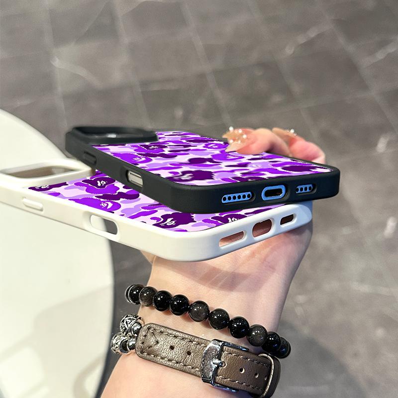 Chic Magnetic Case for iPhone11/12/13/14/15/16/17/promax Purple Camo Faces MagSafe Ready, Anti-Slip, Ultra Thin | Aesthetic Touch for Daily Use
