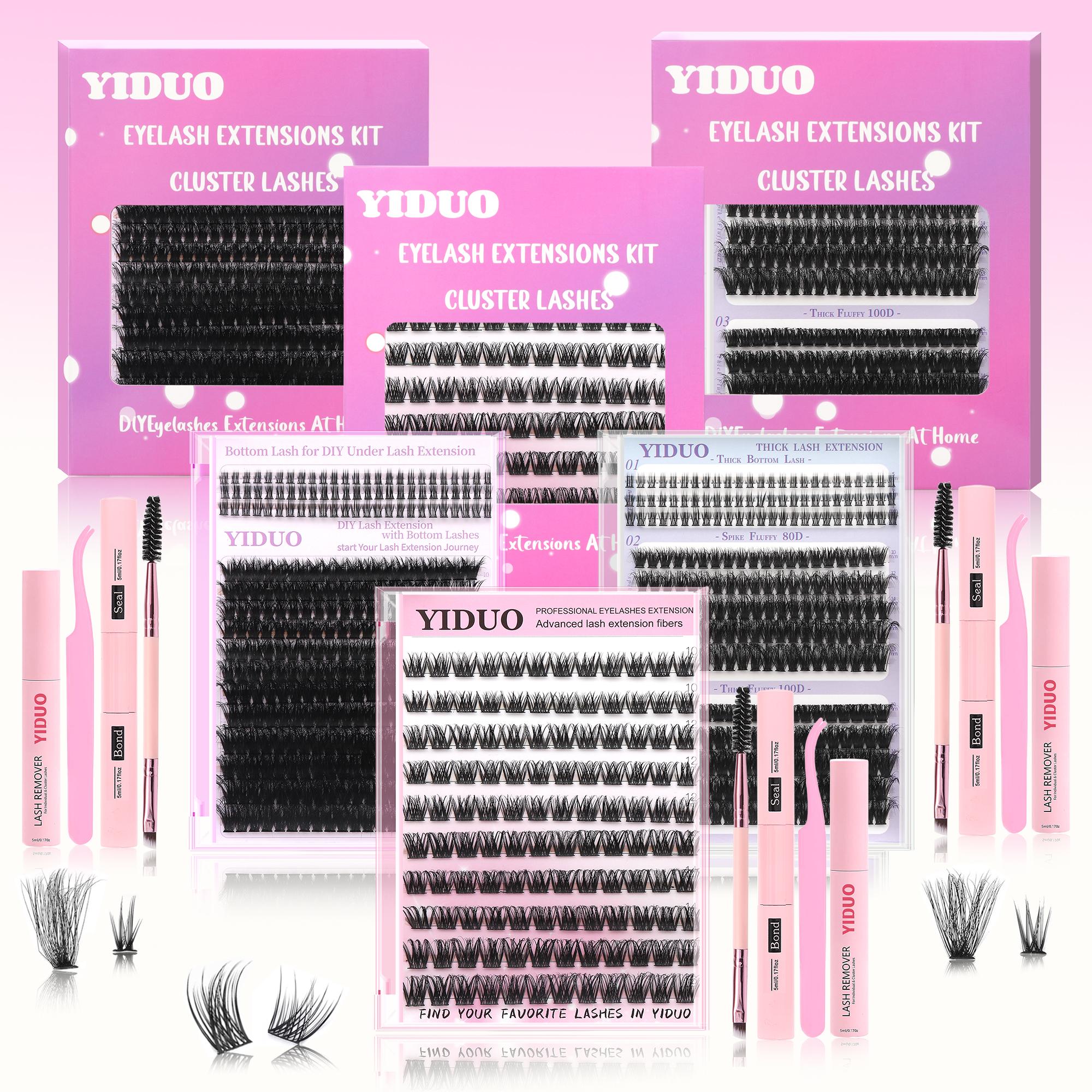 Portable Eyelash Extension Kit with Glue, Eyelash Bond, Sealer, Remover, Tweezers, Eyelash Brush Complete Eye Makeup Tool Set for Perfect Lashes, Eyelash Cluster Kit