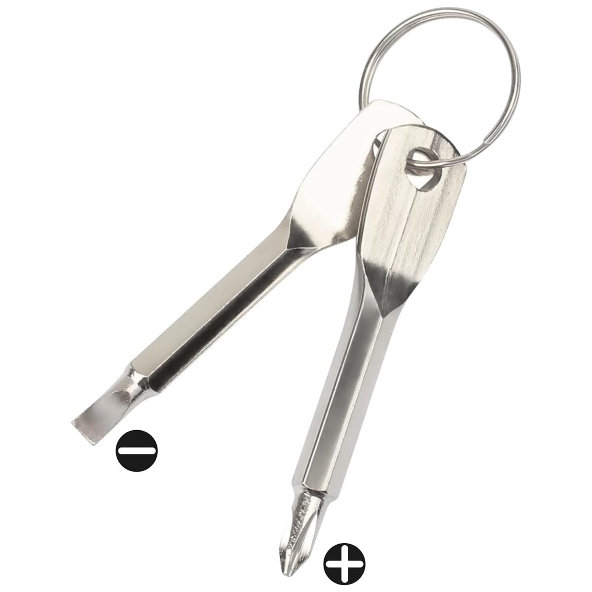 2 in 1 Keychain Screwdriver Set, Multifunctional Screwdriver, 1 Set Mini Pocket Phillips and Flat Head Screwdriver with Key Ring, Outdoor Survival Emergency Handy Tool, Portable