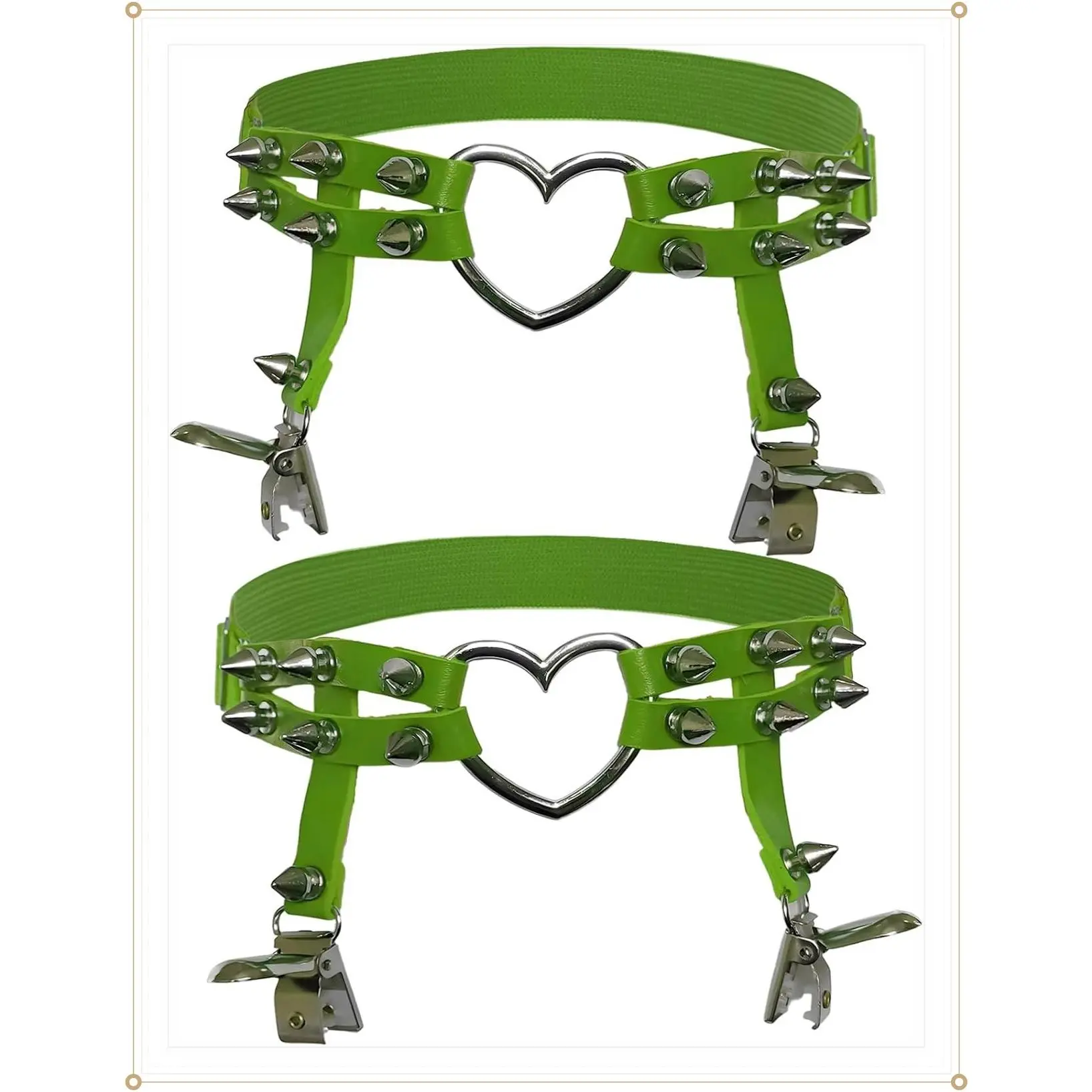 Women's Adjustable Leather Thigh Garter with Heart-Shaped Clips, Punk Goth Leg Garter for Thigh High SocksGift