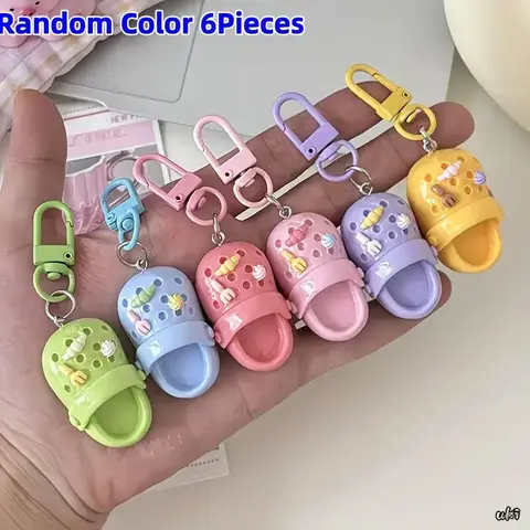 6 Pcs Trendy Cute Resin Keychain Set With Creative Slide Buckle, Lovely Accessories For Bags And Backpacks, Stylish Purse Charms And Sweet Gifts For Couples And Friends