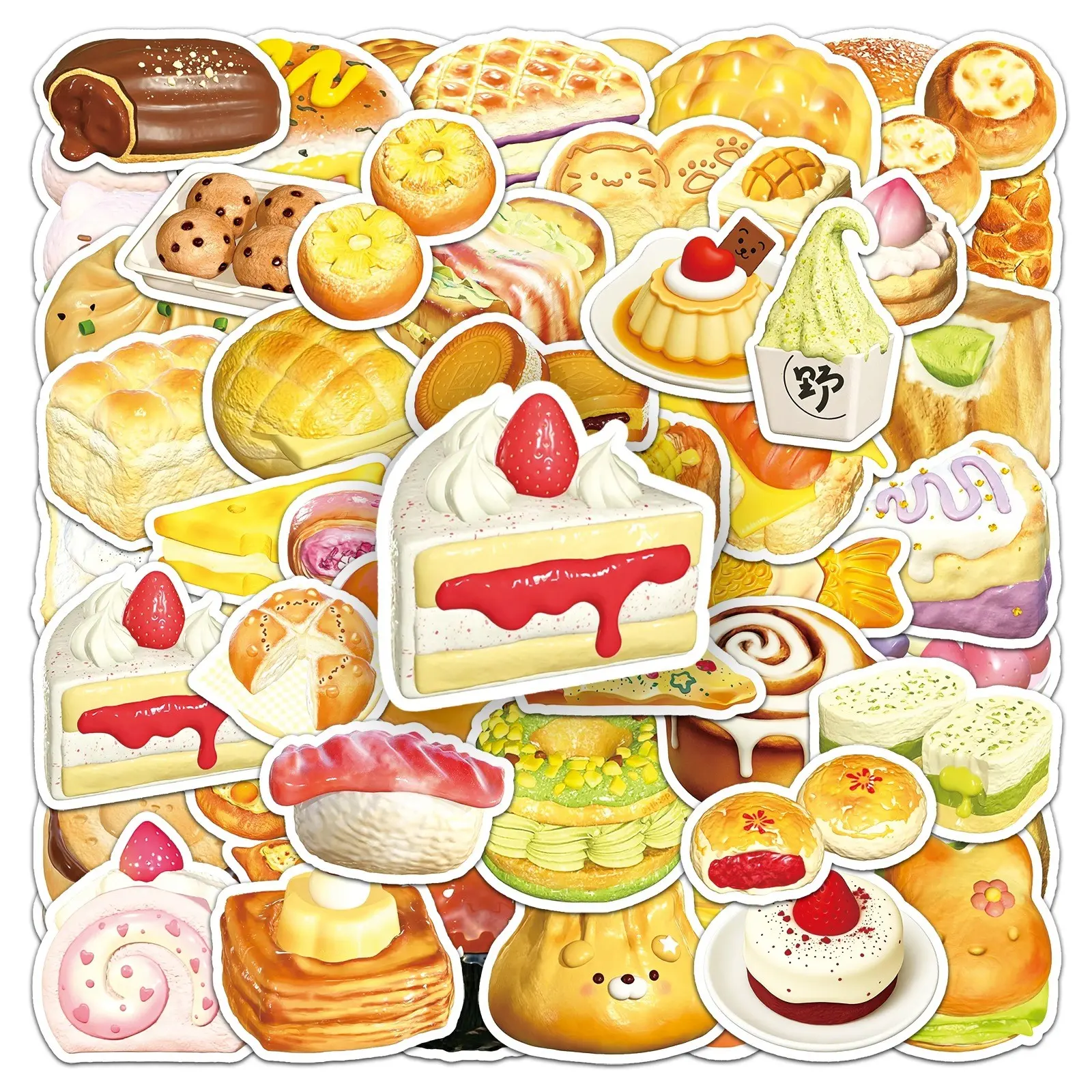 50pcs Taste Dessert Cookie Cake Stickers, Sticker Set, Waterproof Decorative PVC Stickers for Refrigerator & Notebook, Food-Themed 3D Cake Design, Durable & Reusable