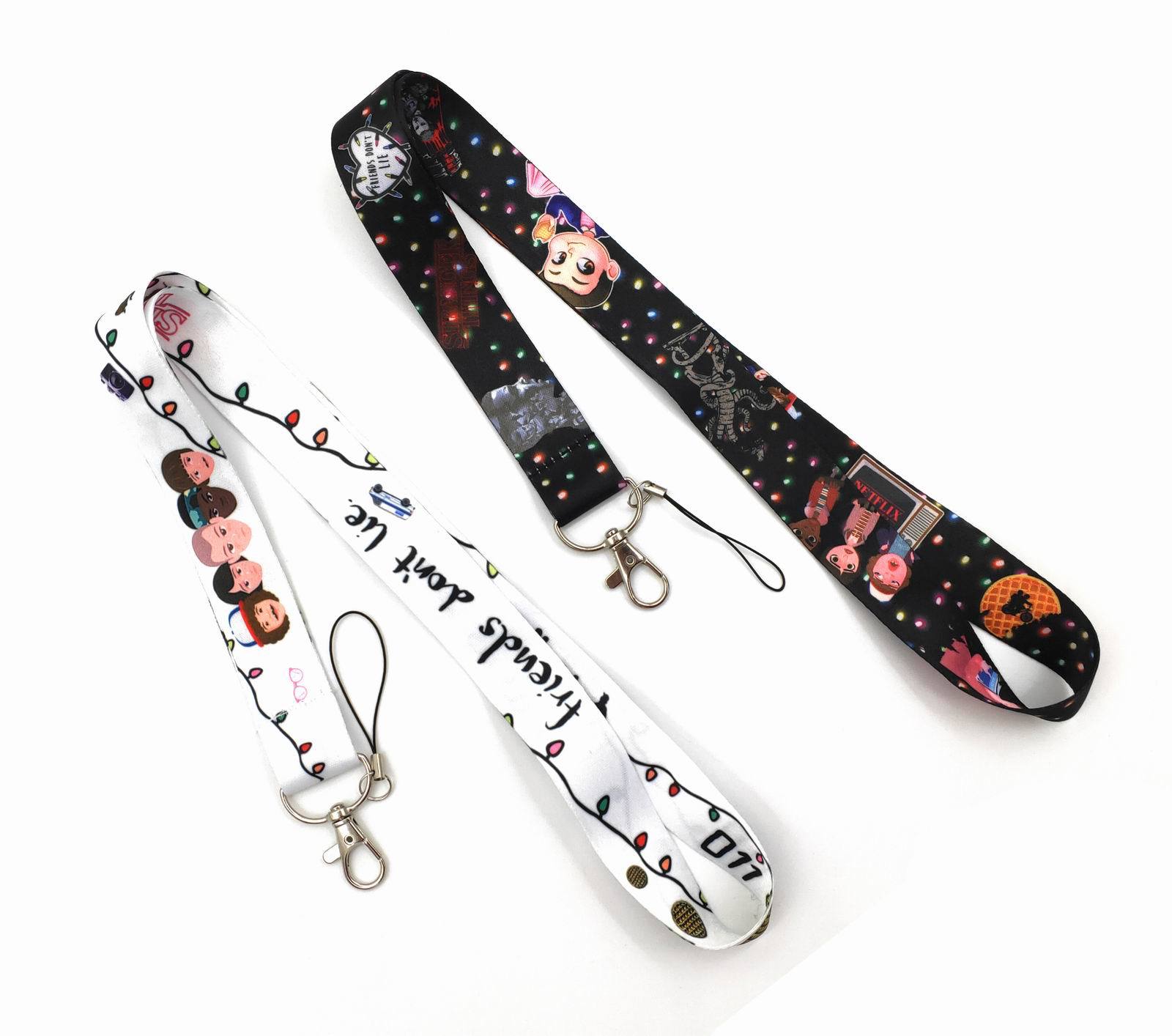 Stranger Things Anime Cartoon Long Lanyard Card Holder Neck Strap Phone Lanyard with Metal Hooks and Printed Ropes for Hanging Phones and ID Cards - Ribbon