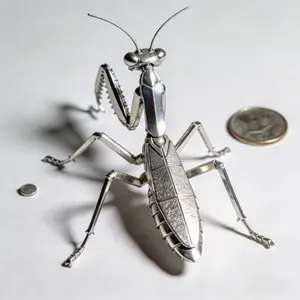 3D Metal Puzzle, Mini Silver Mantis DIY Assembly Model, Creative Tabletop Ornament, Educational Collectible Puzzle
