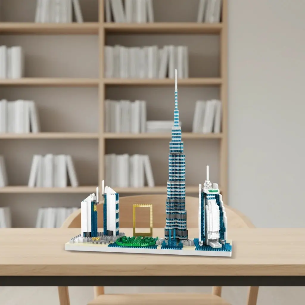 Dubai Business District Building Kit, Tower Structure, Glass Panels, Secure Fit, Connects to Iconic Landmarks, Middle East City Sandbox