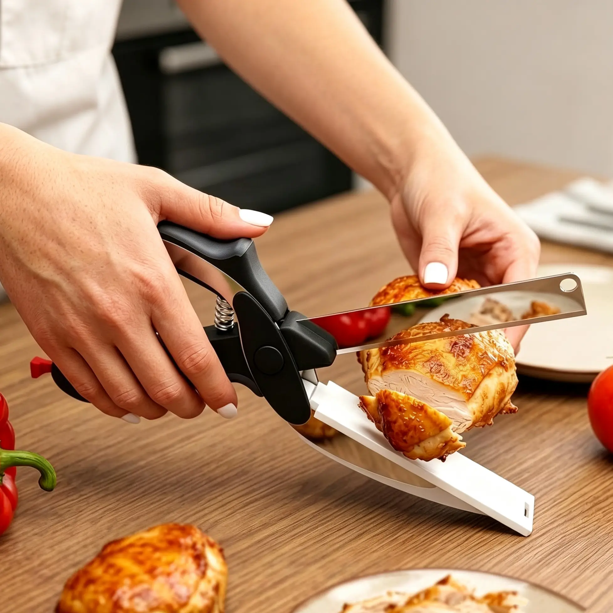 9.5-Inch 2-in-1 Stainless Steel Kitchen Food Prep Shears with Removable Blade, Attached Cutting Board, Safety Lock for Cheese, Meat