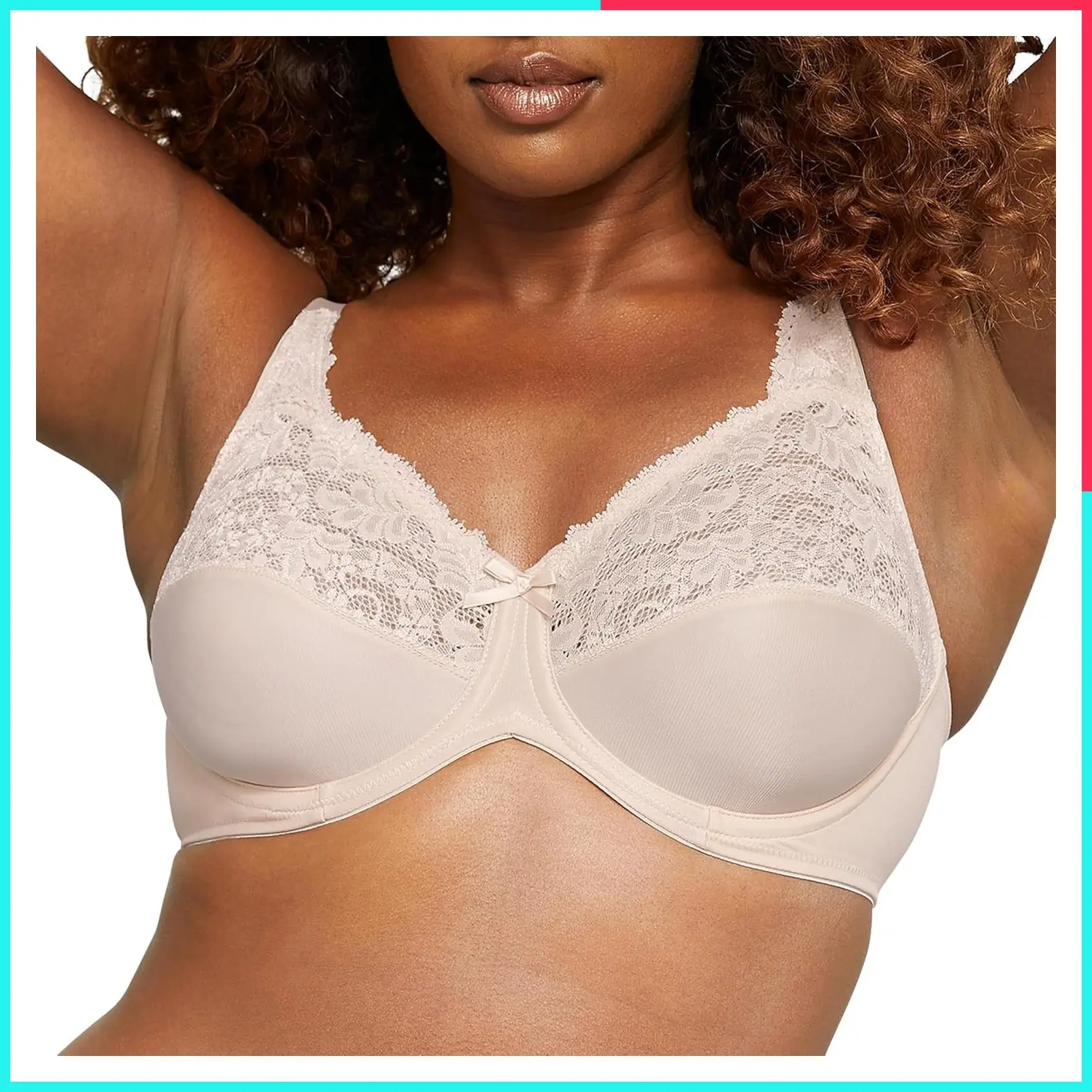 Women's Lilyette Minimizer Underwire Bra with Lace Trim, Microfiber Full Coverage Bra