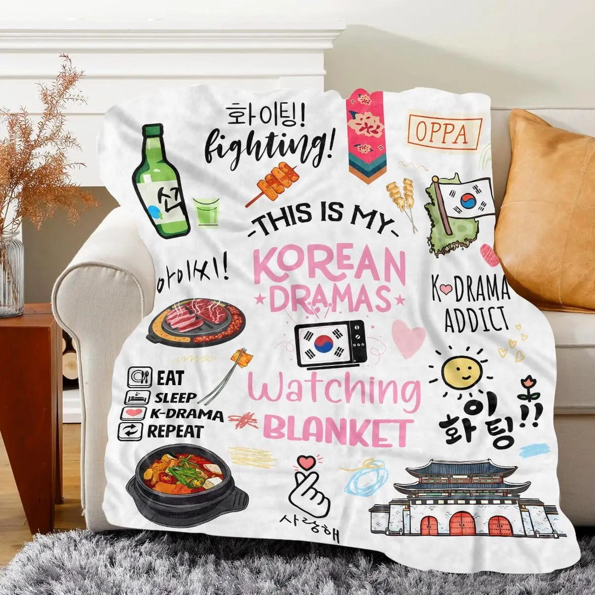 Korean Drama Gifts for Women, Korean Blanket, K Pop Lovers Gifts, Soft K-Drama Merch Throws Blanket - 60”x50”