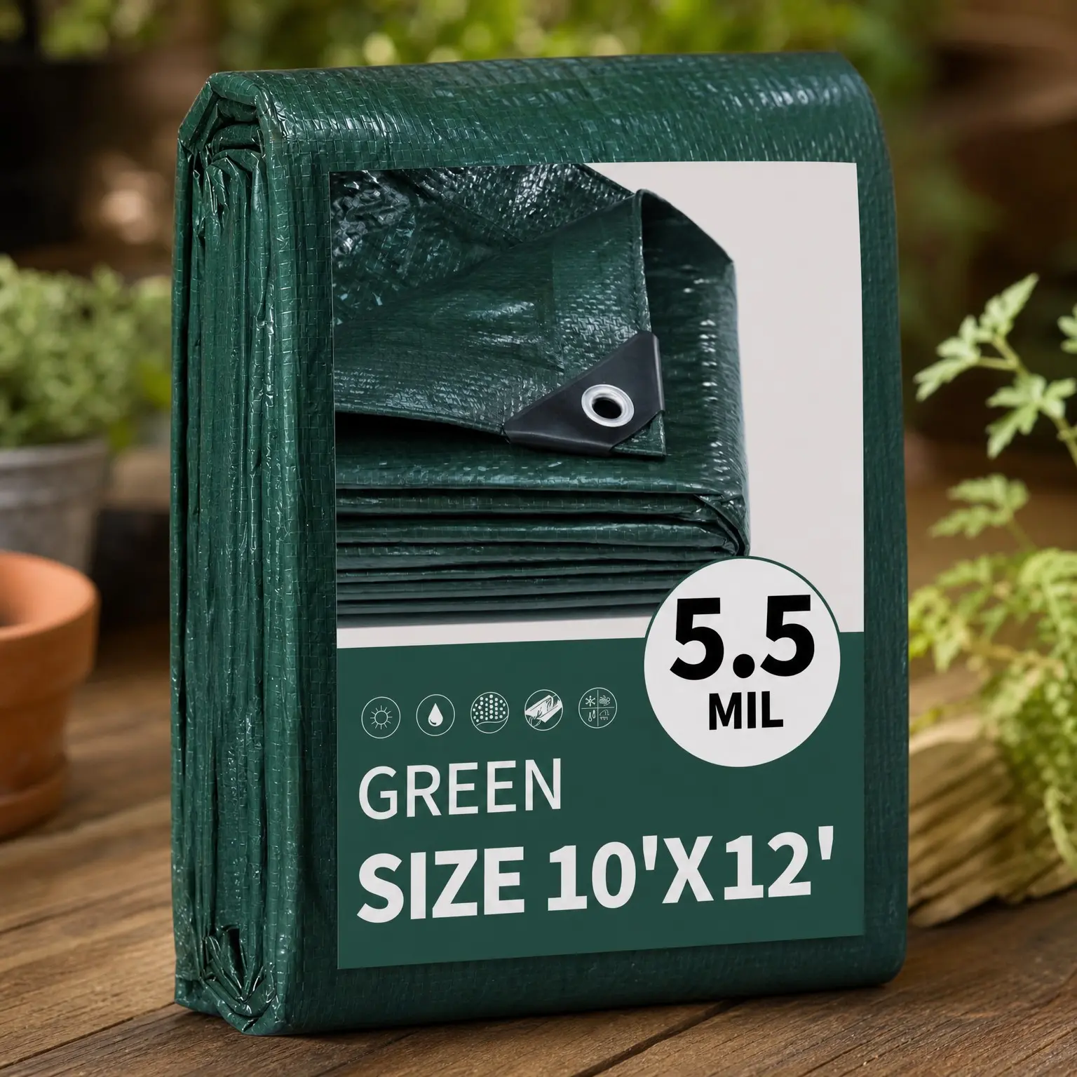 Green Tarp 10x12 Feet, 5.5Mil Multipurpose Waterproof Cover with Metal Grommets Every 35.5 inch, Sturdy Corners, Reinforced Edges, Strong Weave, UV Resistant for Outdoor, Camping, Ground, Boat, RoofGift