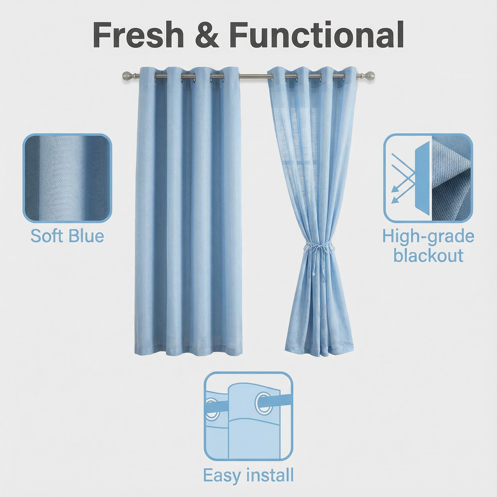 Cozy Curtain 4 Panels 52x84inch 2 panels are made of blackout fabric with a composite process, providing complete blackout effect. They are of high quality. The other 2 panels are mesh wide-mouth curtains in a loop style. L69 + L12