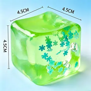 Ice Squishy Toy, Transparent Gold Glitter Ice Cube, Stress Relief Toy, Squeeze Fidget, Anxiety Relief Cube Toy