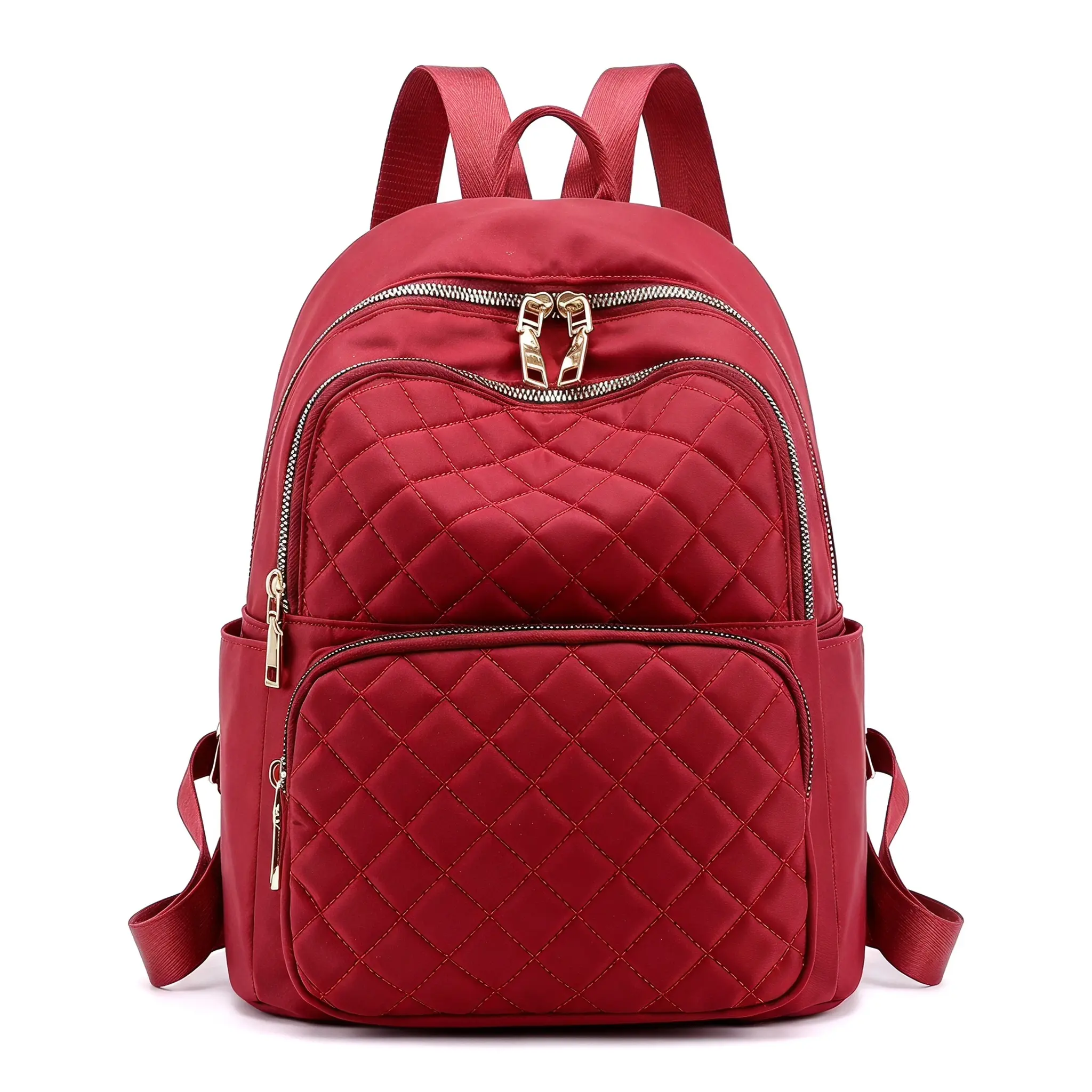 Women's Nylon Diamond Pattern Fashion Backpack - Quick-Access Zipper Closure, Soft Sides, Versatile Bag for Travel, Students (Wine Red, Purple, Black, Dark Blue)