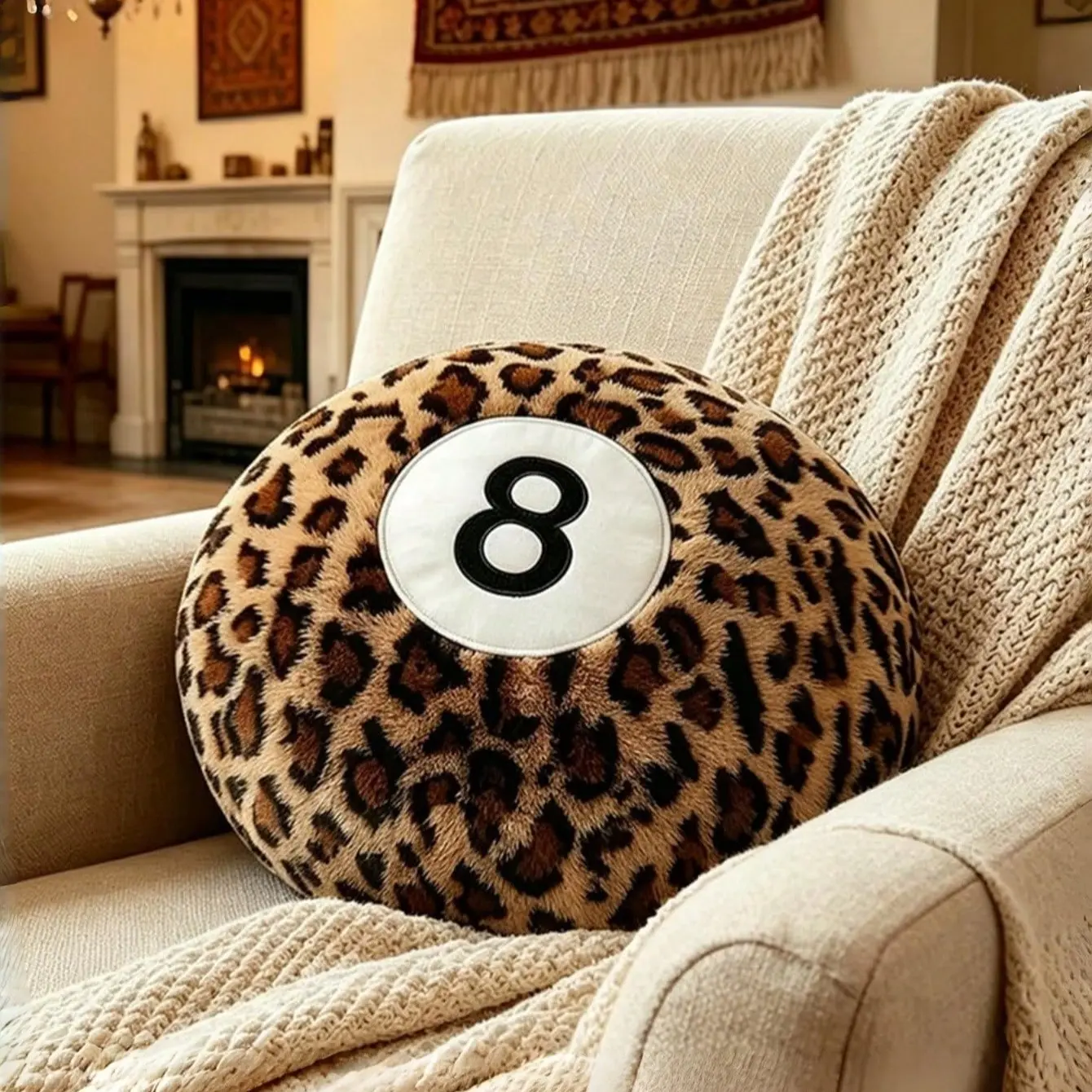 1PC Trendy Leopard Print 8-Ball Round Throw Pillow | Cozy Y2K Preppy Bed & Couch Cushions Room Decor Aesthetic | All-Season Home Essential & Holiday Must-Have 🎱 Ultimate Gift Choice for Friends & Family