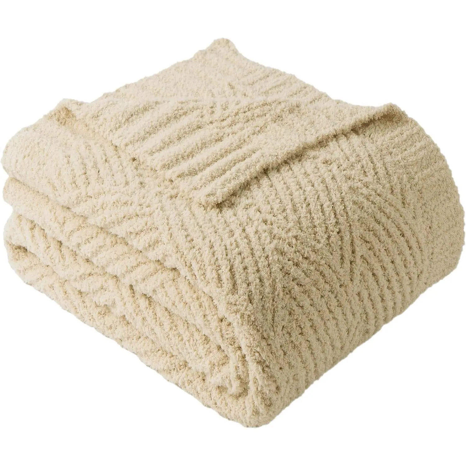 Cream Beige Chenille Throw Blanket for Couch, Soft  Textured Knit Tan Blanket, Cozy Lightweight Decorative Blankets for Sofa, 50"x60"