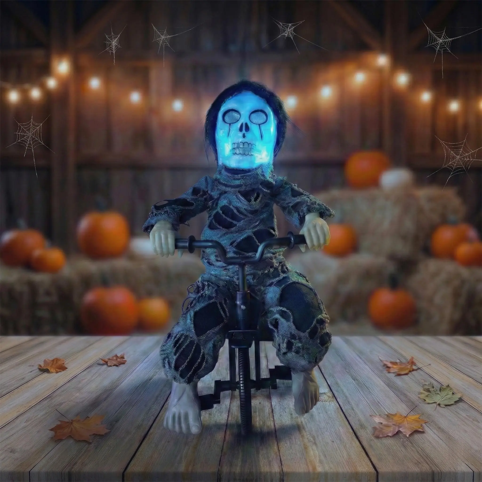 Halloween Pumpkin Witch, Sound-Activated Glowing Bike Prop, Skull Horror Spooky Prank Decorative Light, Perfect for Halloween Decoration