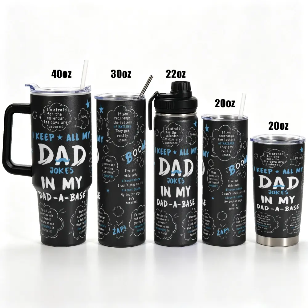 1 pc, 40oz/30oz/22oz/20oz Dad Joke Printed Stainless Steel Tumbler Food Grade 304 Double Wall Vacuum Insulated Travel Coffee Cup with Leak Proof Lid 24H Cold 12H Heat Car Cup Holder Friendly Gift for Family Friends Father Birthday Father's Day Office Comm