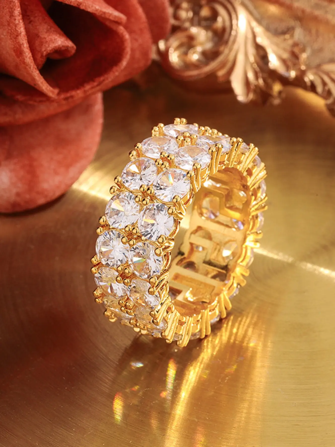 Iced Out Cubic Zirconia Tennis Ring Silver Gold Plating CZ Finger Ring Hip Hop Statement Rings Women Men Bling Bling Jewelry Stackable Rings Exquisite Trendy Beautiful Rings Ring