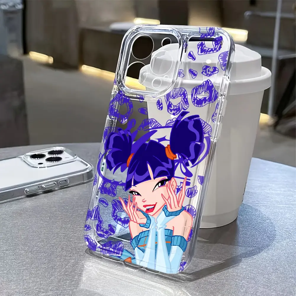 New Winx Club Cartoon Anime Smartphone Case, Transparent TPU Soft Back Cover for iPhone 17 Air, 16, 15, 14, 13, 12, 11 Pro Max Plus - Animal-Themed Handheld Cellphone Accessory