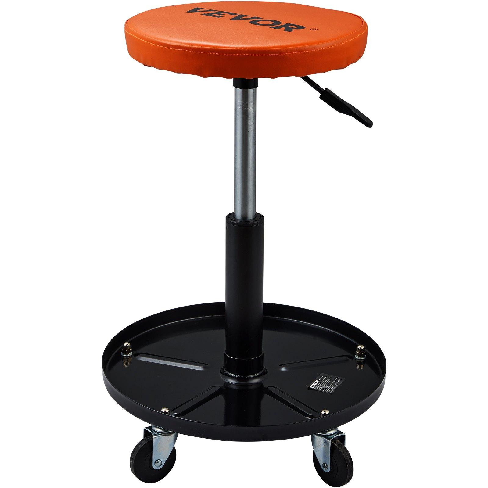 VEVOR Mechanic Stool, 250 LBS Rolling Pneumatic Creeper Garage/Shop Seat, Adjustable Height 22 in-28 in Padded Rolling Workshop Stool with Tool Tray, for Garage, Shop, Auto Repair, Black+Orange VEVOR Mechanic Stool, 250 LBS Rolling Pneumatic Creeper Garage/Shop Seat, Adjustable Height 22 in-28 in Padded Rolling Workshop Stool with Tool Tray, for Garage, Shop, Auto Repair, Black+Orange
