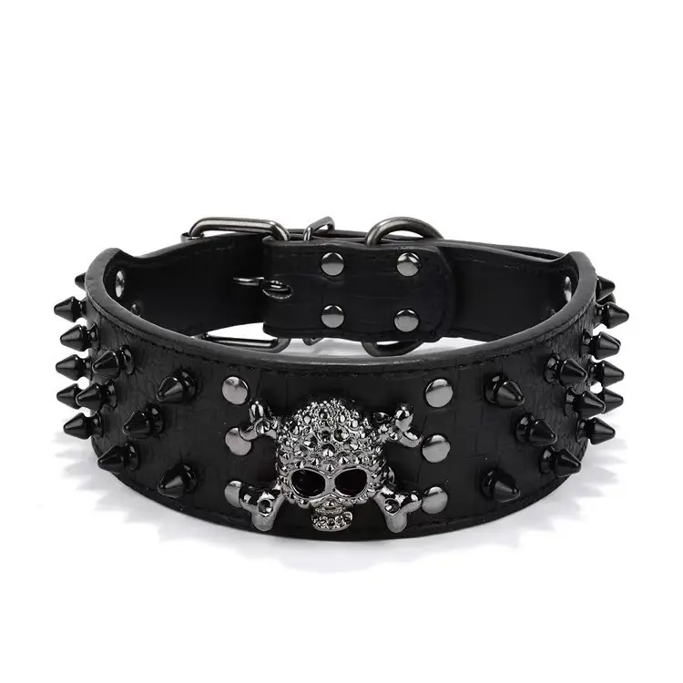 Spiked Inlaid Dog Collar-fashion Synthetic Leather Dog Collar-2 Inches Wide Suitable for Medium and Large Dogs-Pitbull Mastiff Labrador Boxer Rottweiler German Shepherd