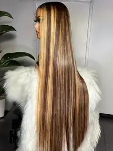 Long Straight Synthetic Wig, and Gold Gradient Color, High Gloss, No Bangs, Suitable for All Seasons, Women's Hairpiece, Hair Straight Wigs