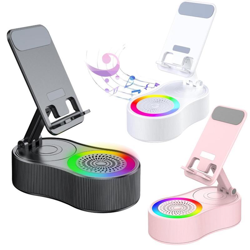 New Cell Phone Holder Stand With LDE Light Bluetooth Speaker Adjustable Tablet Bracket Support Portable Wireless Loudspeaker