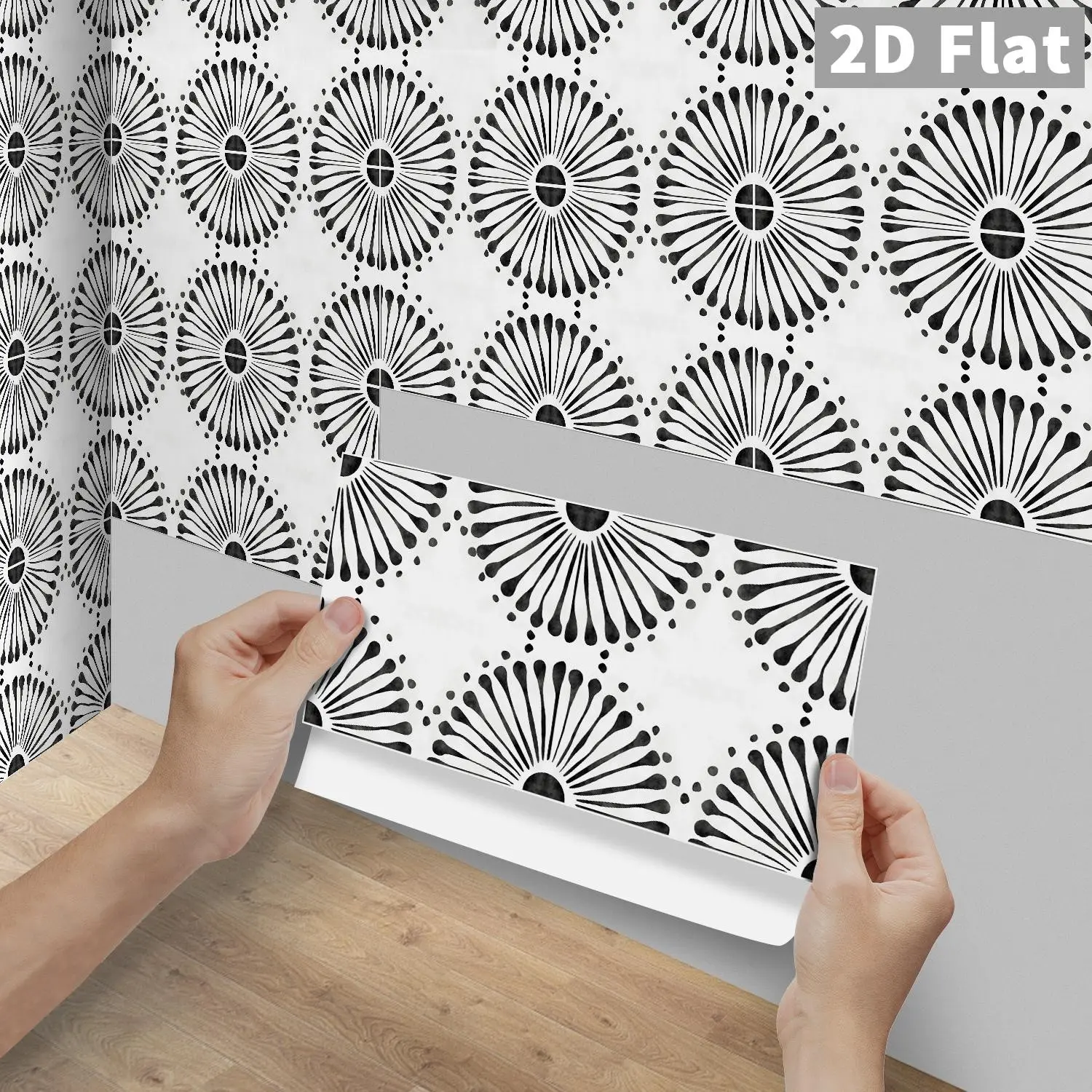 24PCS FG Black White Sunflower Peel And Stick Tile Splashbacks, Waterproof Oilproof PVC Crystal Self Adhesive Wall Stickers For Kitchen Bathroom Wood Tile Floor Home Decoration