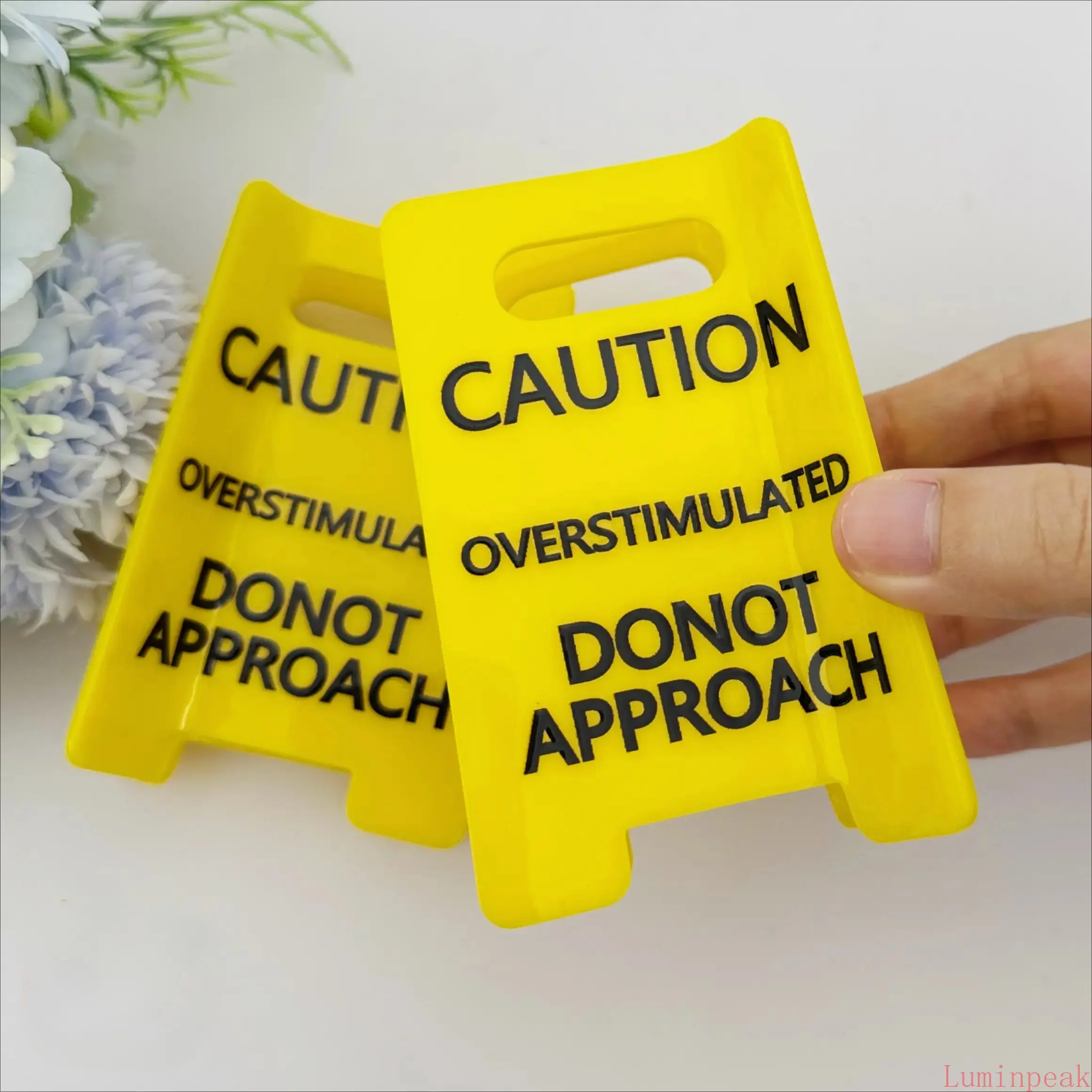 Women's Yellow 'Caution Overstimulated' Hair Claw Clip, Funny Statement Warning Sign Design, Large Plastic Fashion Accessory with Strong Grip, Fun Hair Clips, Fashion Hair Accessories