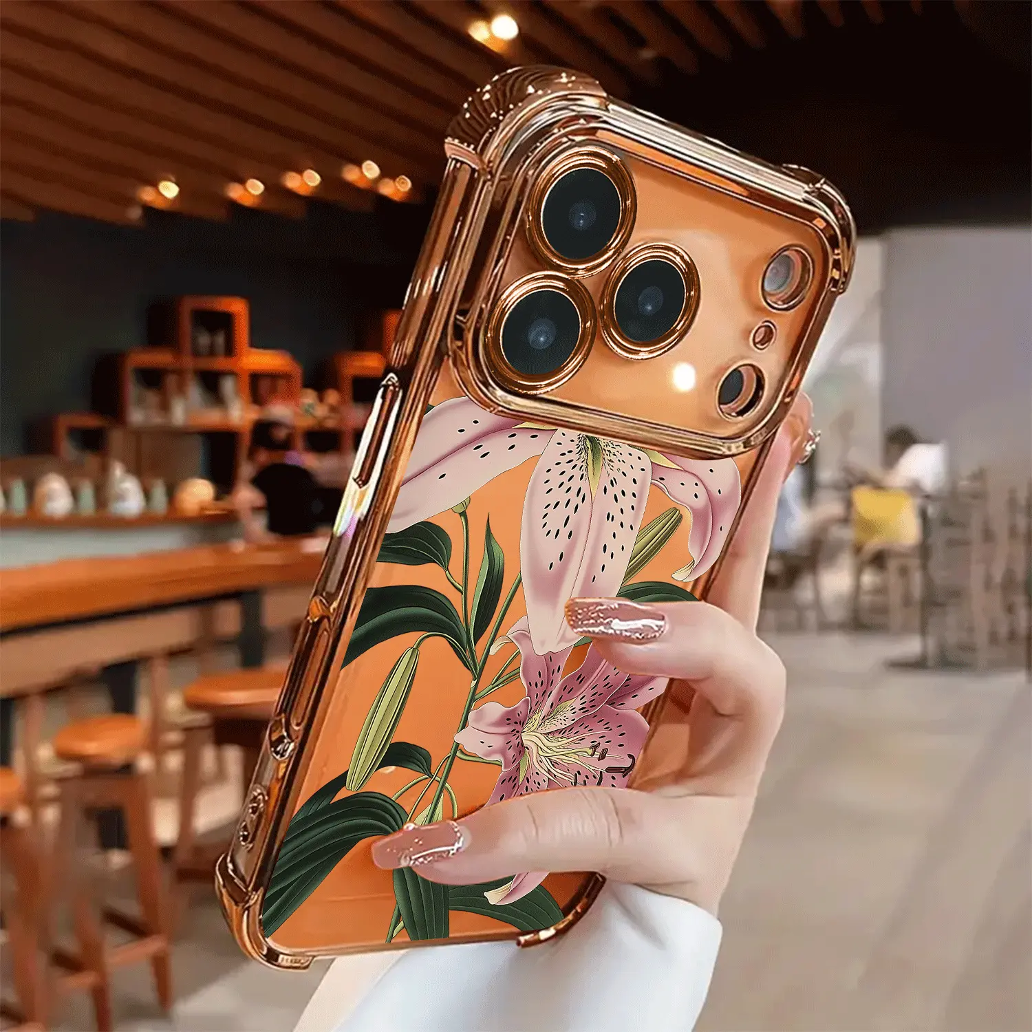 Pink Lily Flower Pattern Shockproof Phone cases Case Compatible with iPhone 17 Air 16 15 14 13 12 11 Pro Max Plus xs max Featuring Strengthened Four Corners Soft Back for Drop Protection 2D printing Gift