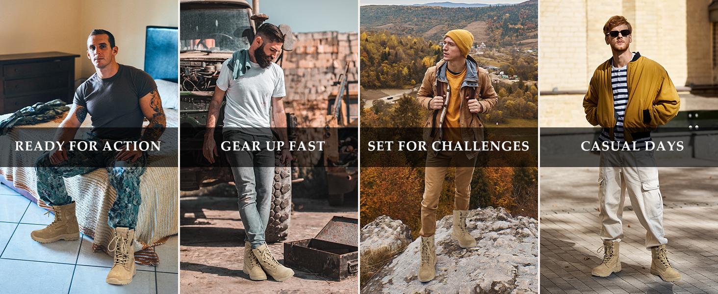 FREE SOLDIER Men's Work Tactical Boots 8 Inches Lightweight Combat Boots Durable Suede Leather Military Boot Desert Boot