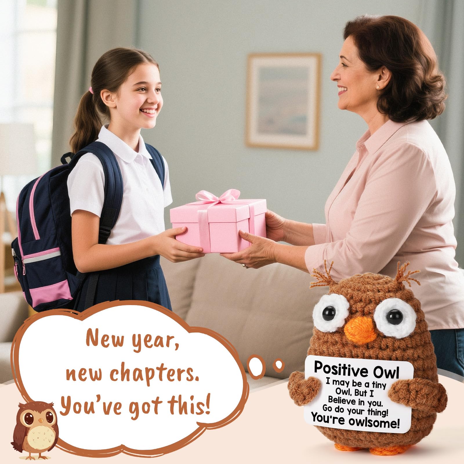 Kawaii Handmade Knitted Owl Doll, Soft Squishy Stress Relief Plush, Unique Handcrafted Design With Rich Details, Long Lasting Beautiful Decoration For Home Office, Perfect Collectible For Handmade Lovers, Heartwarming Gift For All Occasions